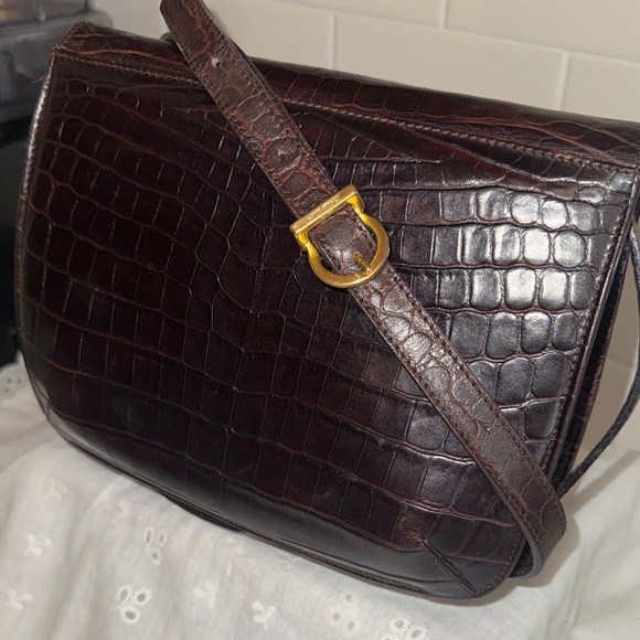 Salvatore Ferragamo Dark Brown Embossed Leather Bag - Picture 10 of 14